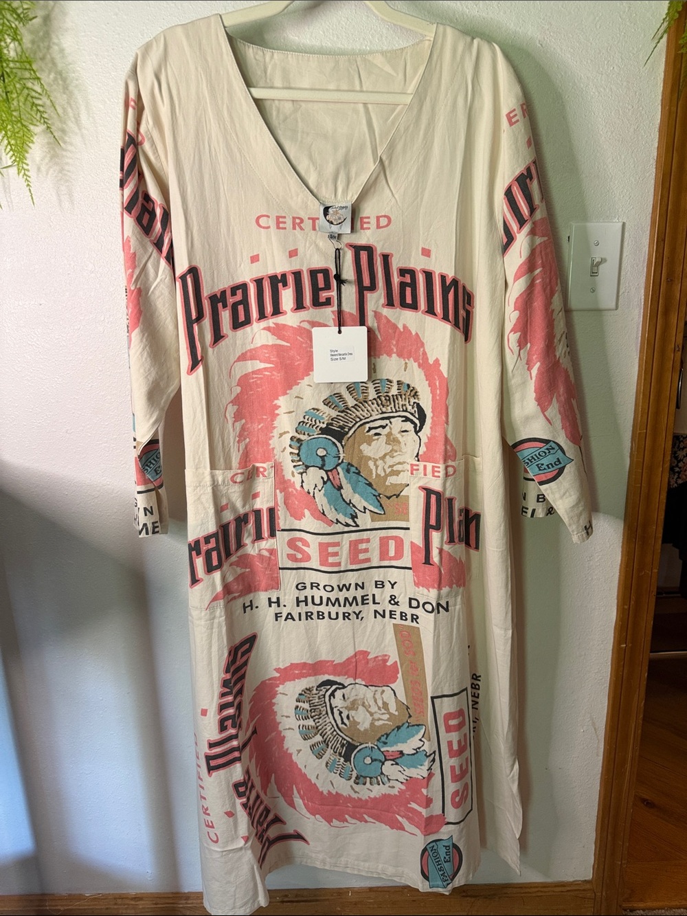 Jaded Gypsy Sold Out Prairie Plains Graphic V-Neck Midi Dress in Cream and Coral
